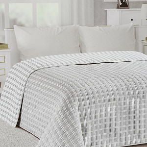 Покрывало 185x220см DE'NASTIA клетка серое жаккард 55% хлопок 45% полиэстер 000000000001207624