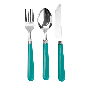 Набор столовых приборов 3 предмета (ложка+вилка+нож) бирюзовый нержавеющая сталь/пластик 000000000001219135
