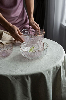 Салатник 13см/350мл LUCKY маленький розовый с золотой каймой стекло 000000000001215290