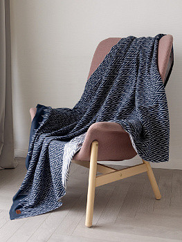 Плед двухсторонный 140x180см DE'NASTIA Зиг-заг синий/белый акрил 000000000001218622