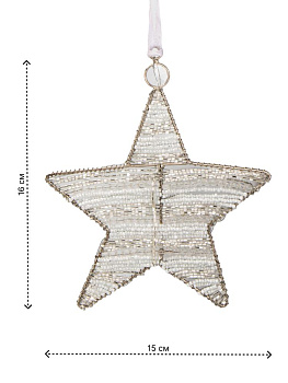Декоративное украшение 15см DE'NASTIA Звезда красный/белый бисер 000000000001229685