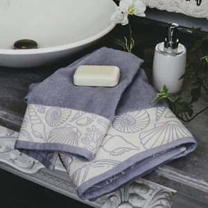 Полотенце 50х90см DE'NASTIA РАКУШКИ (новые) молочный/лаванда хлопок 000000000001208565