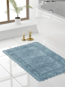 Коврик для ванной 60x100см DE'NASTIA Кружево голубой хлопок 100% 000000000001207086