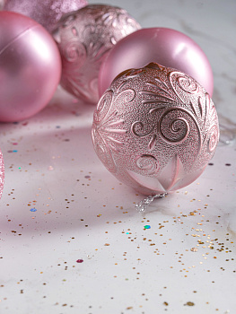 Набор украшений декоративных 9шт розовый пластик (шар матовый 6см-2шт, шар с блестками 6см-2шт, шар с рисунком 6см-5шт) 000000000001208302