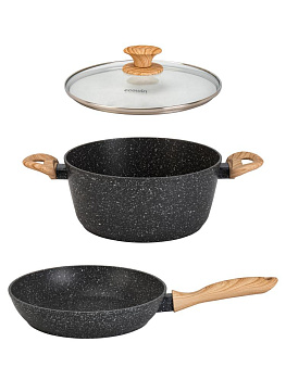 Набор посуды для приготовление 3 предмета (сковорода 24см/кастрюля 6л/крышка 24см) серый алюминий 000000000001229788