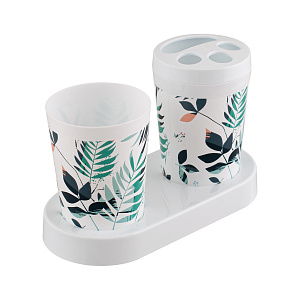 Набор для ванной комнаты на подставке 2предмета ПОЛИМЕРБЫТ BREEZE leaf пластик 431720100 000000000001213058