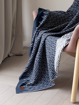 Плед двухсторонный 140x180см DE'NASTIA Зиг-заг синий/белый акрил 000000000001218622