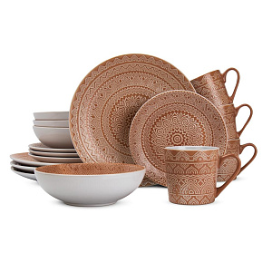 Набор столовой посуды 16 предметов (обеденная 27см-4шт/десертная 20см-4шт/суповая 19см-4шт/кружка 355мл-4шт) керамика BSCJ4620 000000000001224275