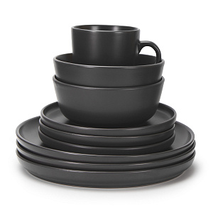 Набор столовой посуды 16 предметов VALENCIA GREY (обеденная 26,5см-4шт/десертная 20см-4шт/салатник 16,5см-4шт/кружка 450мл-4шт) керамика 000000000001218571