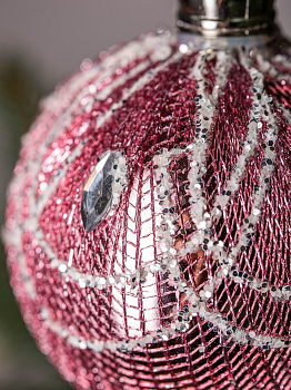 Набор новогодних шаров 3шт 8см Паутинка розовая роза пластик 000000000001208654