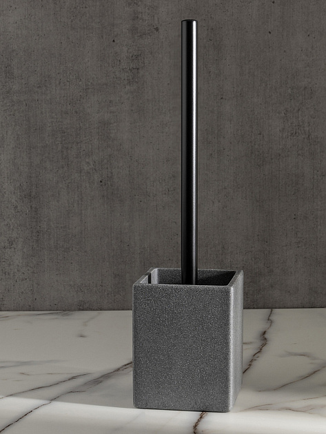 Щетка для унитаза 9,5x12х37см DE'NASTIA Quadro с подставкой серый полирезина 000000000001227012