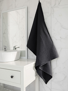 Полотенце вафельное 90x150см DE'NASTIA для бани/сауны 320гр темно-серый хлопок 000000000001219818