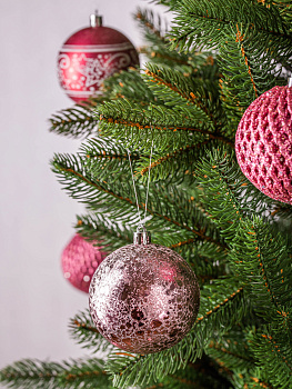 Набор новогодних шаров 12шт 8см розовый пластик 000000000001209028