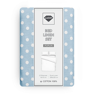 Комплект постельного белья Евро LUCKY ГОРОШЕК (пододеяльник, наволочки 70х70см-2шт) голубой поплин хлопок-100% 000000000001215980