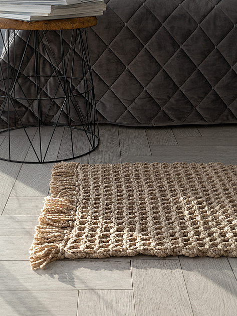 Коврик универсальный 50x80см DE'NASTIA Вафля с бахромой бежевый хлопок/полиэстер 000000000001230281