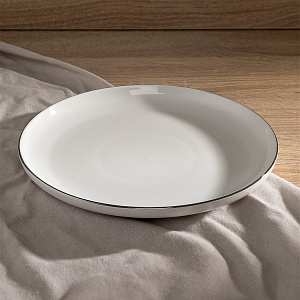 Тарелка обеденная 25,7см DE'NASTIA GOLD MOOD серебряння кайма белый фарфор 000000000001227041