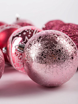 Набор новогодних шаров 12шт 8см розовый пластик 000000000001209028