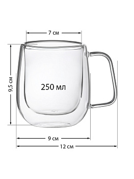 Кружка 250мл LUCKY бочонок с двойными стенками с ручкой прямой стекло 000000000001212887