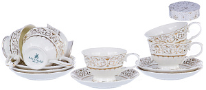 Н-р кофейный,12шт,6 чашек 90мл+6 блюдец,белый с золотом, пд/уп,107-04030 000000000001177811