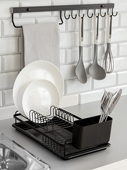 Сушилка кухонная 45x23,5x15см DE'NASTIA с поддоном черный железо/полипропилен 000000000001221873