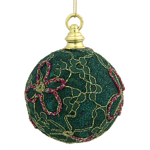 Декоративное украшение 8х8х8см Шар ткань/бисер зеленый пенопласт 000000000001179656