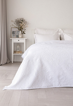 Покрывало 200x220см LUCKY Листья с бахромой белое 100% хлопок 000000000001212555