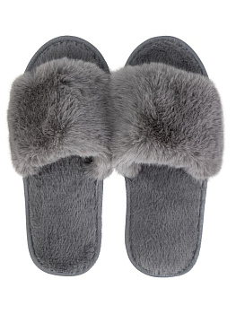 Тапочки домашние 38-39 женские меховые открытые серый полиэстер/ПВХ 000000000001228873