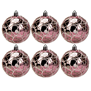 Набор новогодних шаров 6шт 8см Вензель розовая роза пластик 000000000001208645