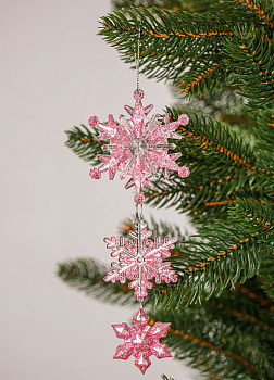 Украшение декоративное Нить из 3х снежинок 18,5х6,5см розовый пластик 000000000001208280