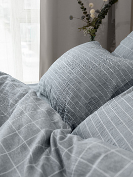 Комплект постельного бельяЕвроDE'NASTIA(пододеяльник200х220см простыня230х260см наволочки50x70см-2шт/70х70см-2шт)ИдиллияПолоска/КлеткаСерыйЖатыйХлопок 000000000001227513