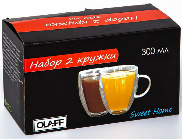 Набор кружек 2шт 300мл OLAFF двойные стенки подарочная упаковка стекло 199-24001 000000000001205796