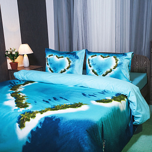 Комплект постельного белья 2спальное DE'NASTIA Сатин 3D Лагуна Наволочки 2шт ПУ C010383 000000000001116691