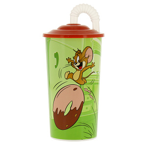 Бокал с крышкой и трубочкой Том и Джерри, 450мл, пластик 000000000001171352