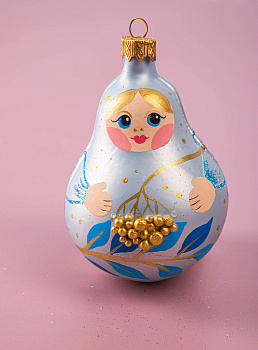 Декоративное украшение Матрешка 12см БИРЮСИНКА голубой стекло 000000000001207672