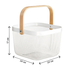 Корзинка для хранение 24х24х17см FORA с ручкой квадрат белый металл/дерево 000000000001223285