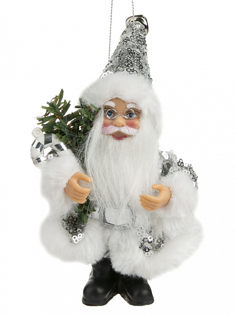 Новогодняя подвесная фигурка Дед Мороз в серебристой шубке из пластика и ткани 9x5x13см 81518 000000000001201761