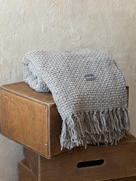 Плед 150x200см DE'NASTIA плетеный серый хлопок/шенилл 000000000001230285