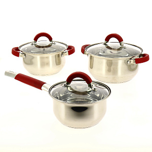 Набор посуды 6 предметов SWEET HOME Саванна (кастрюли 1,8 л+2,8 л+3,8л) стеклянные крышки силиконовые вставки на ручках нержавеющая сталь Набор посуды 6 предметов SWEET HOME Саванна (кастрюли 1,8 л+2,8 л+3,8л) стеклянные крышки силиконовые вставки на ручках нержавеющая сталь 000000000001179522