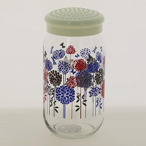 Банка для сыпучих продуктов 1л FACKELMANN Style цветы серая крышка стекло 000000000001194384