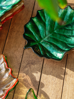 Блюдо сервировочное 23см EFE GLASS Лист металлик зеленый стекло 000000000001213527