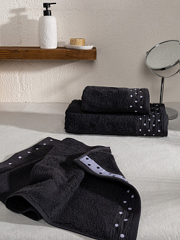 Полотенце махровое LUCKY Бордюр горошек 500gsm 70x140 100% хлопок, графит D100410 000000000001227649