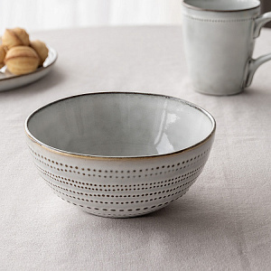 Салатник 16,5см/600мл DE'NASTIA бордюр точки коричневая кайма белый керамика 000000000001220849