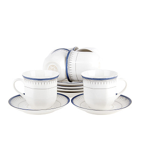 Набор чайный 12 предметов (чашка 200мл-6шт/блюдце-6шт) Индиго лайн форма ребристая подарочная упаковка фарфор 000000000001218524