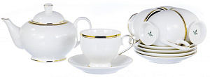 Сервиз чайный 13 предметов (чашка 250мл/блюдце-6шт/подставка) белый с золотом 000000000001178608