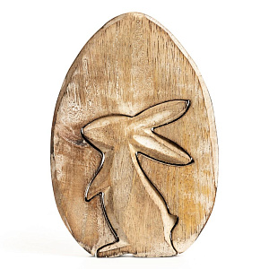 Декоративная фигурка 15x10x2,5см DE'NASTIA Зайка в яйце серый дерево манго 000000000001225945