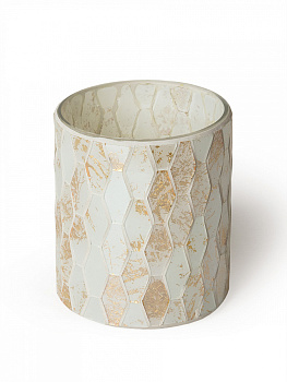 Стакан для зубных щеток 300мл 8,3x8,3x10см DE'NASTIA мозаика мрамор золотой/белый стекло 000000000001229623