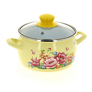 Кастрюля 2,2л Японский сад стеклянная крышка эмаль 000000000001183184