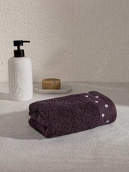 Полотенце махровое LUCKY Бордюр горошек 500gsm 35x70 100% хлопок, фиолетовый D100411 000000000001227648