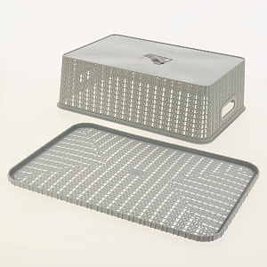 Корзина для хранения 35х24х11см с крышкой серый пластик 000000000001177324