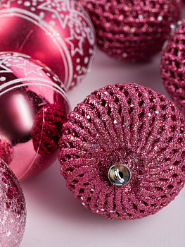 Набор новогодних шаров 12шт 8см розовый пластик 000000000001209028